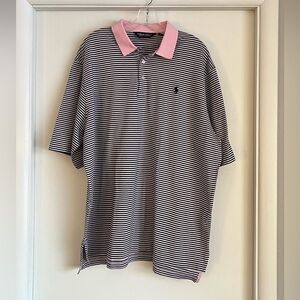 Polo Golf by Ralph Lauren Navy and Pink Striped Shirt